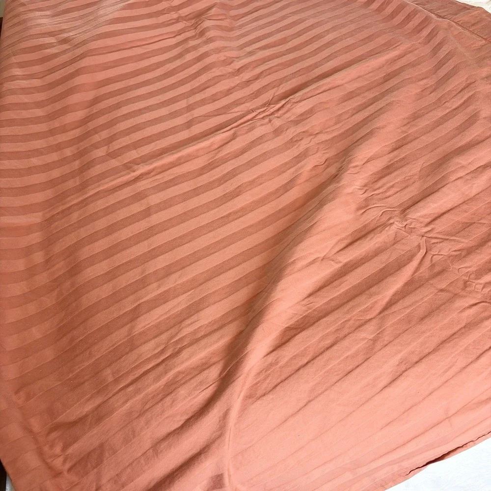 The Company Store King Flat Sheet Supima Cotton Terra-Cotta Rust Stripe Sateen